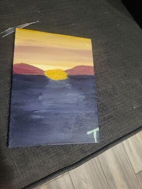 Hand-Painted Sunset Seascape Canvas - Blue and Yellow